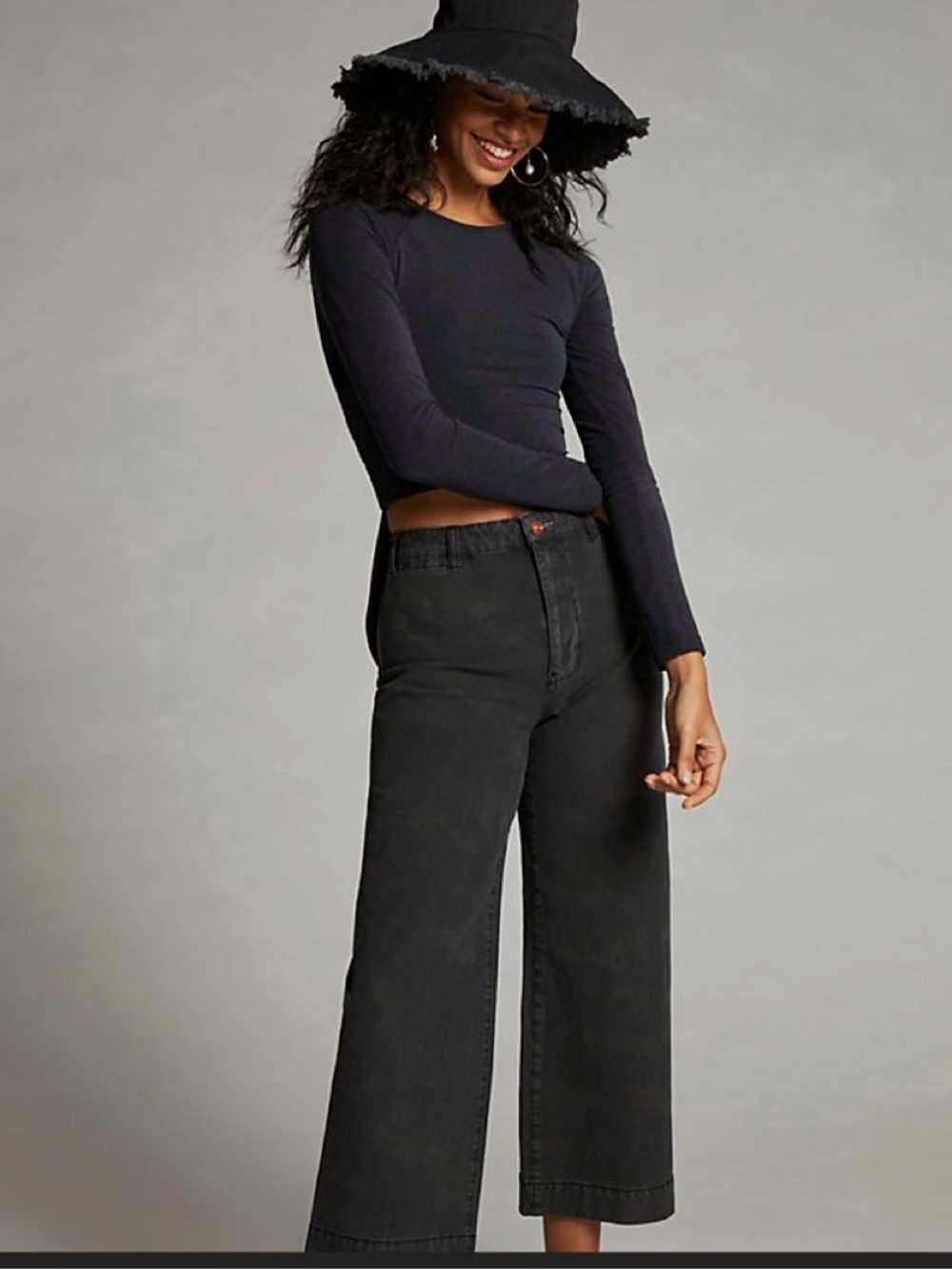 Pilcro black canvas wide leg crop pants jeans Womens 31 Anthropologie